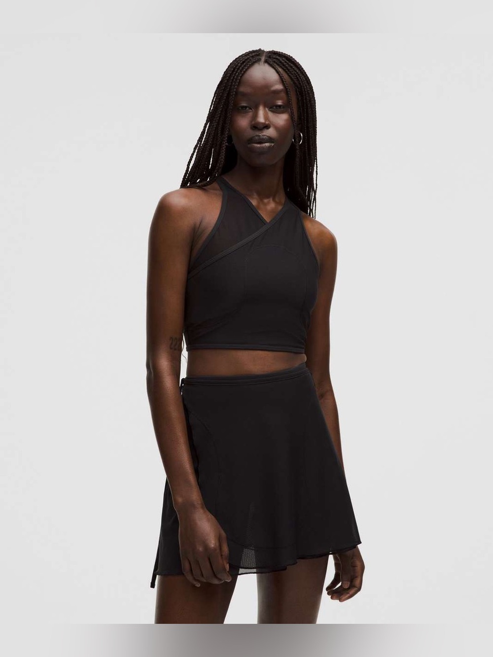 Lululemon Mesh Cross Front Cropped Tank SLNSH size M Black BLK/YLSR